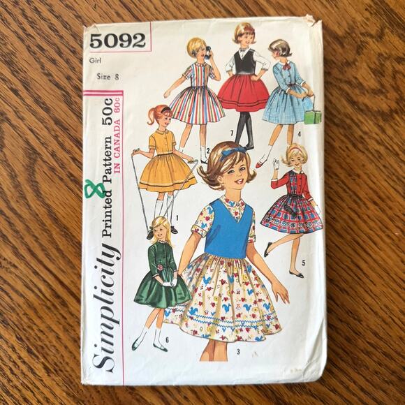 Vintage 1960s Simplicity 5092 Sewing Pattern Size 8 Girls Dress Weskit COMPLETE - Picture 1 of 2